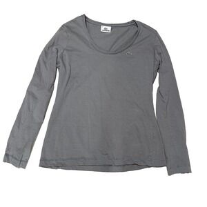 Lacoste Women's Gray Long Sleeve Croc Logo Tee Shirt Size 42 Cotton Basic Casual